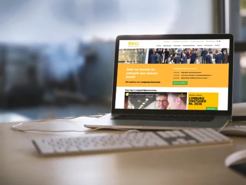 Impressie van homepage Spryg op een scherm.